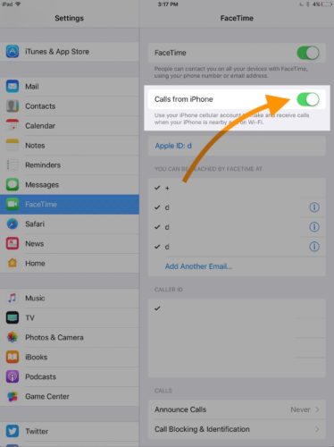 turn off calls from iphone on ipad