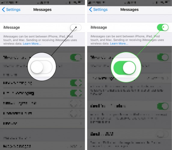 apaga y vuelve a encender imessage