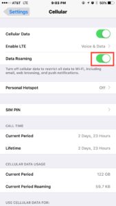 Data roaming iPhone