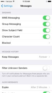 Messages Settings For Gray Box