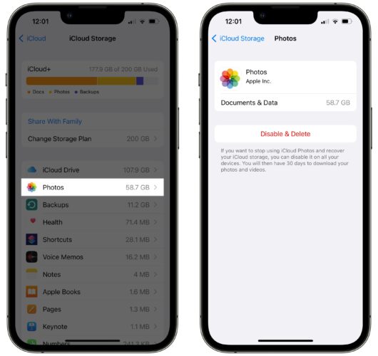 delete and disable photos in icloud