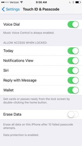 Erase Data in Settings