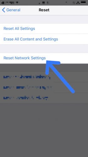 reset iPhone network settings in settings app