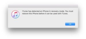 iTunes has detected an iPhone in recovery mode