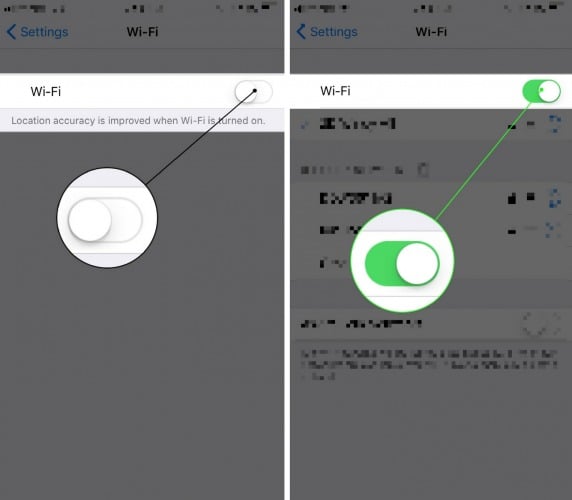 toggle wi-fi off and back on iphone