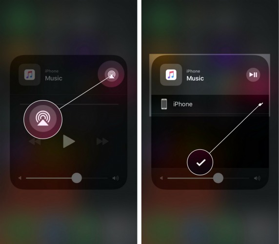 toca el botón airplay en el centro de control ios 11