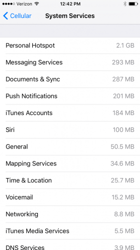 settings -> cellular -> system services