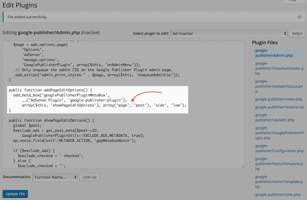 Edit Google AdSense Plugin WordPress