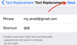 Text Replacement Save