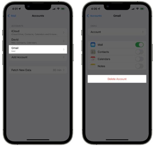 delete gmail account on your iphone