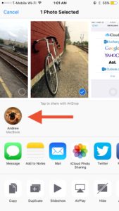 AirDropping a photo in iOS.