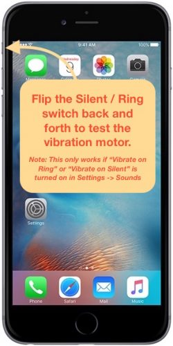 Mueve el interruptor de Timbre / Silencio hacia adelante y hacia atrás para probar el motor de vibración del iPhone