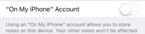 On My iPhone Account in Settings Notes