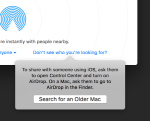 Searching for an older Mac with AirDrop.