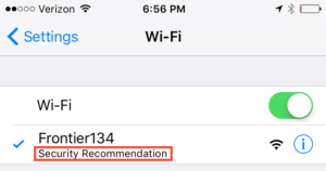 iOS security recommendation warning.