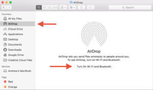 Turning on AirDrop on your Mac.