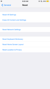 Resetting iPhone settings.