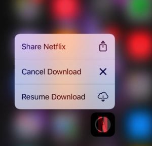 3D Touch Downloading Paused Options