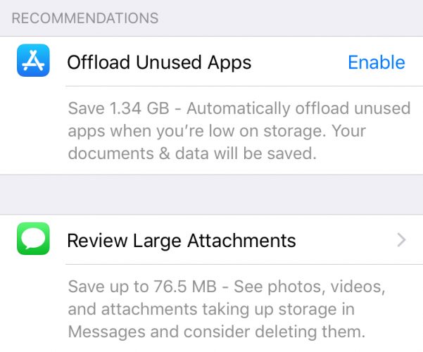 iphone storage recommendations