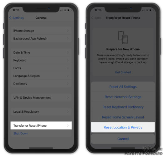 reset location and privacy settings on iphone