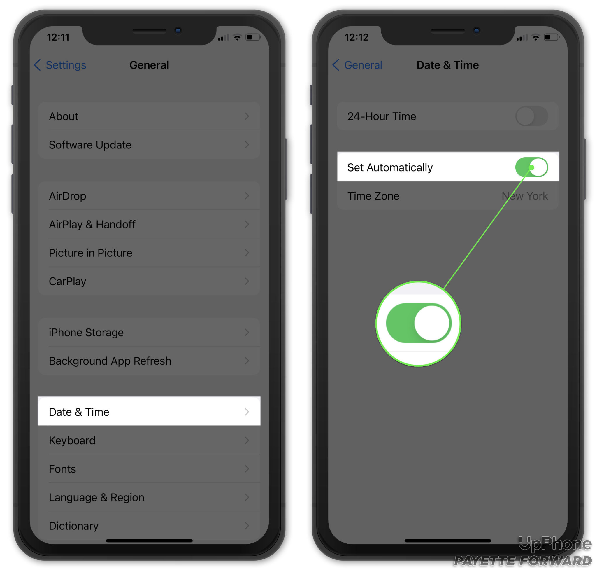 set iphone date and time settings automatically