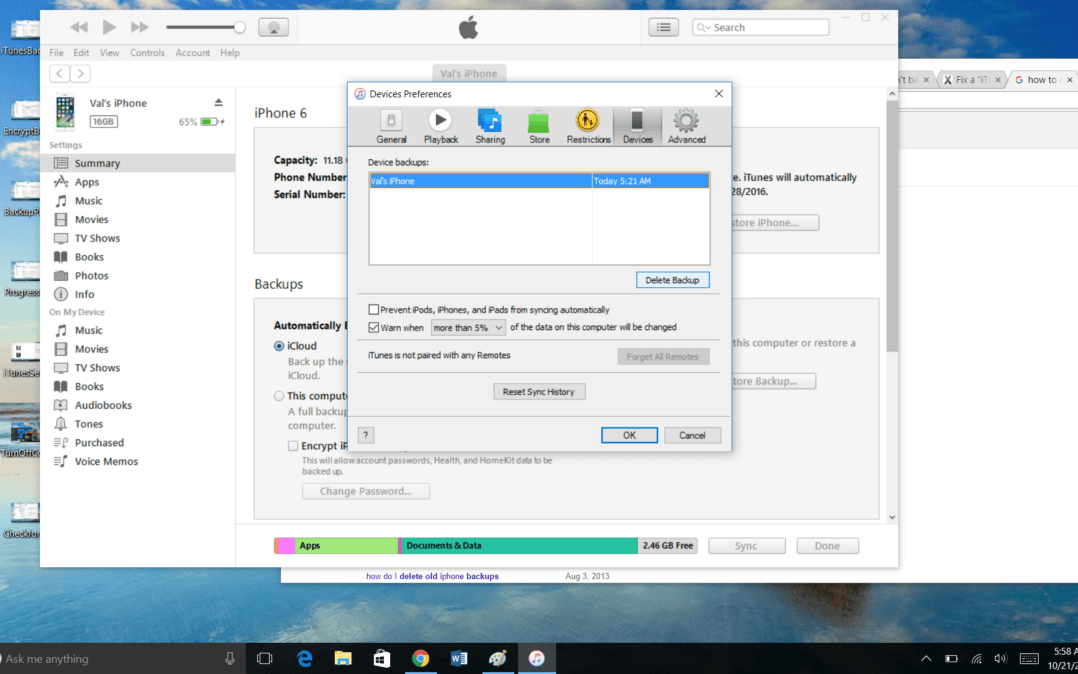 Delete old iTunes backups