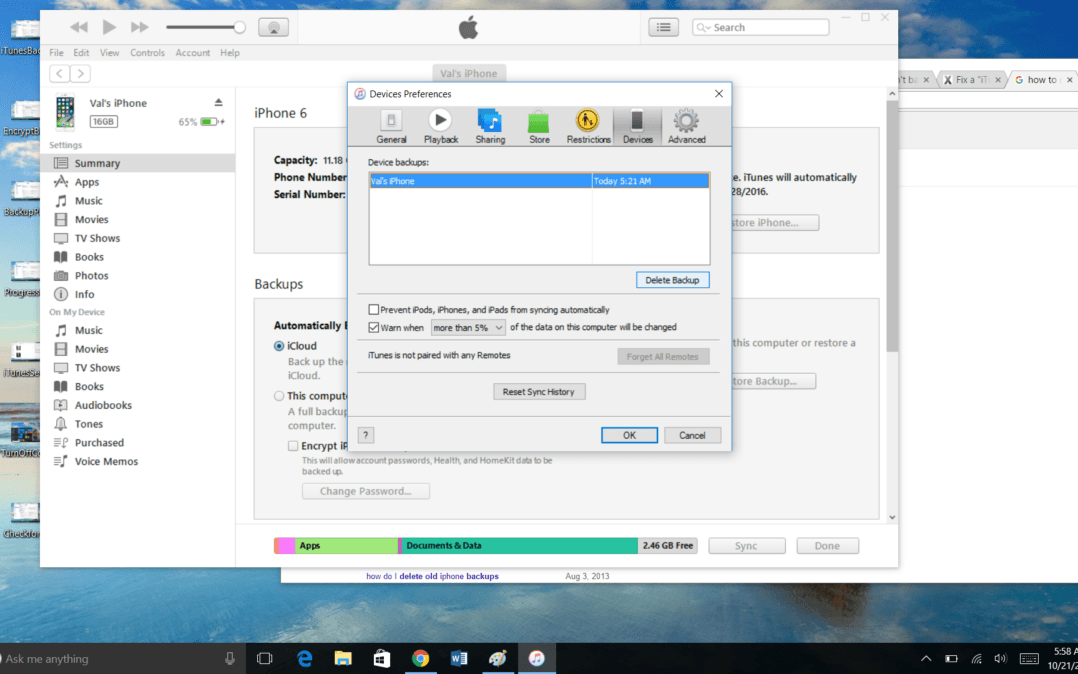 Supprimer les anciennes sauvegardes iTunes