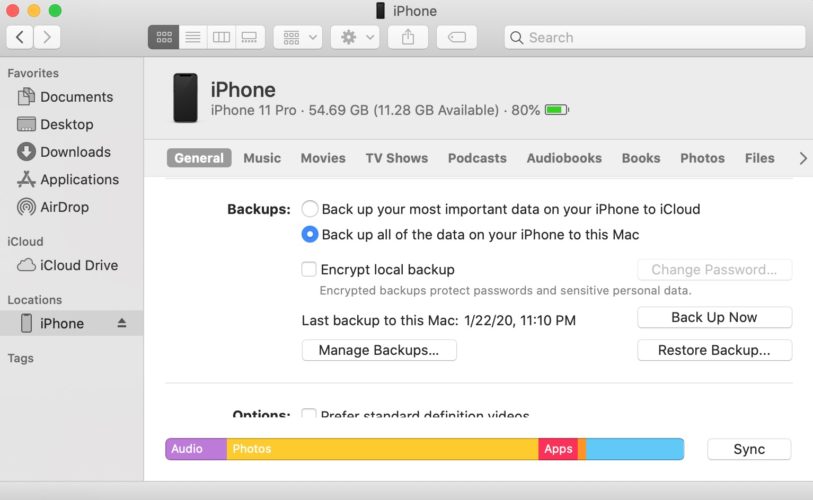 copia de seguridad del iphone en finder