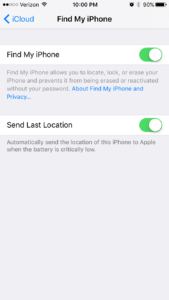 Turn on Find My iPhone