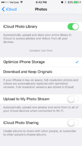 iCloud photo settings