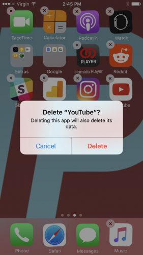 Eliminar la aplicación de youtube