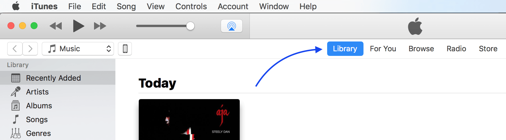 Click Library At The Top Of iTunes
