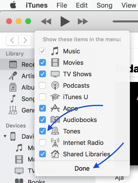 Check Tones and Click Done