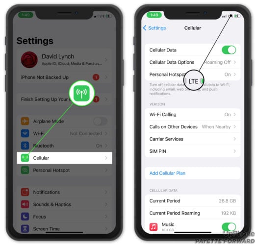 connect iphone to cellular data