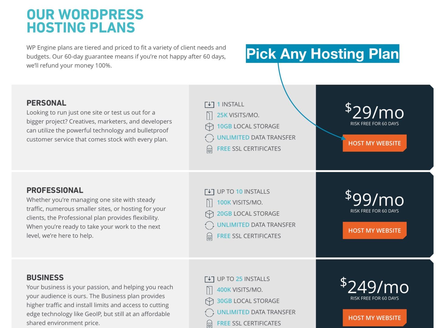 wp engine choose hosting plan