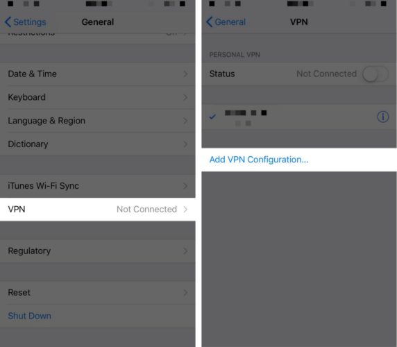 agregar nuevos ajsutes de vpn en iphone