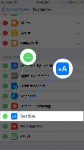 add text size to control center