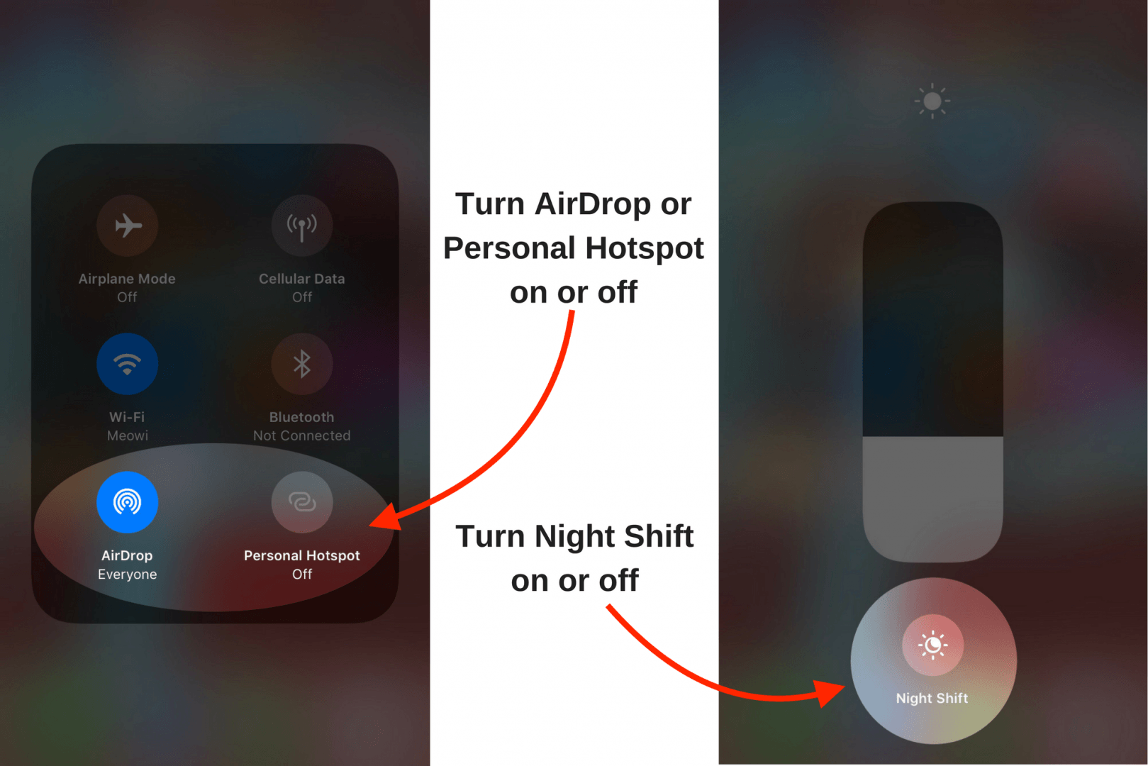 airdrop hotspot night shift new iphone control center ios 11