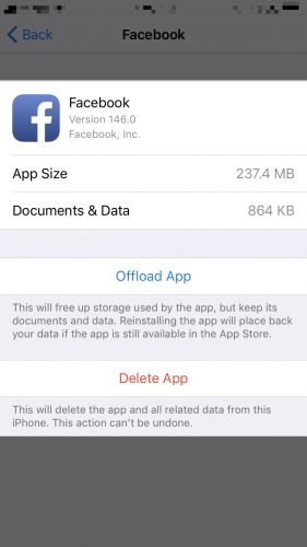 delete or offload app in iphone storage
