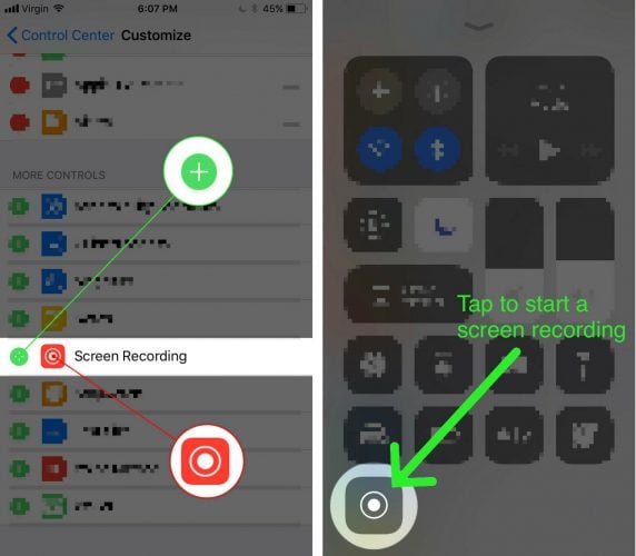 how to add screen recording to control center on iphone