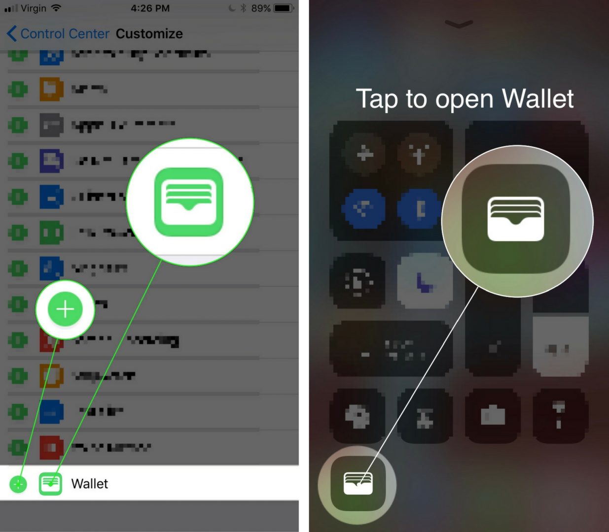 how to add wallet to control center on iphone