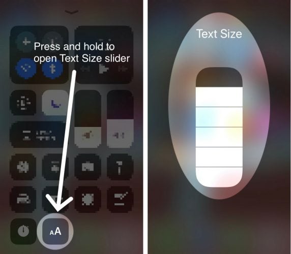 how to change font size on an iphone from control center
