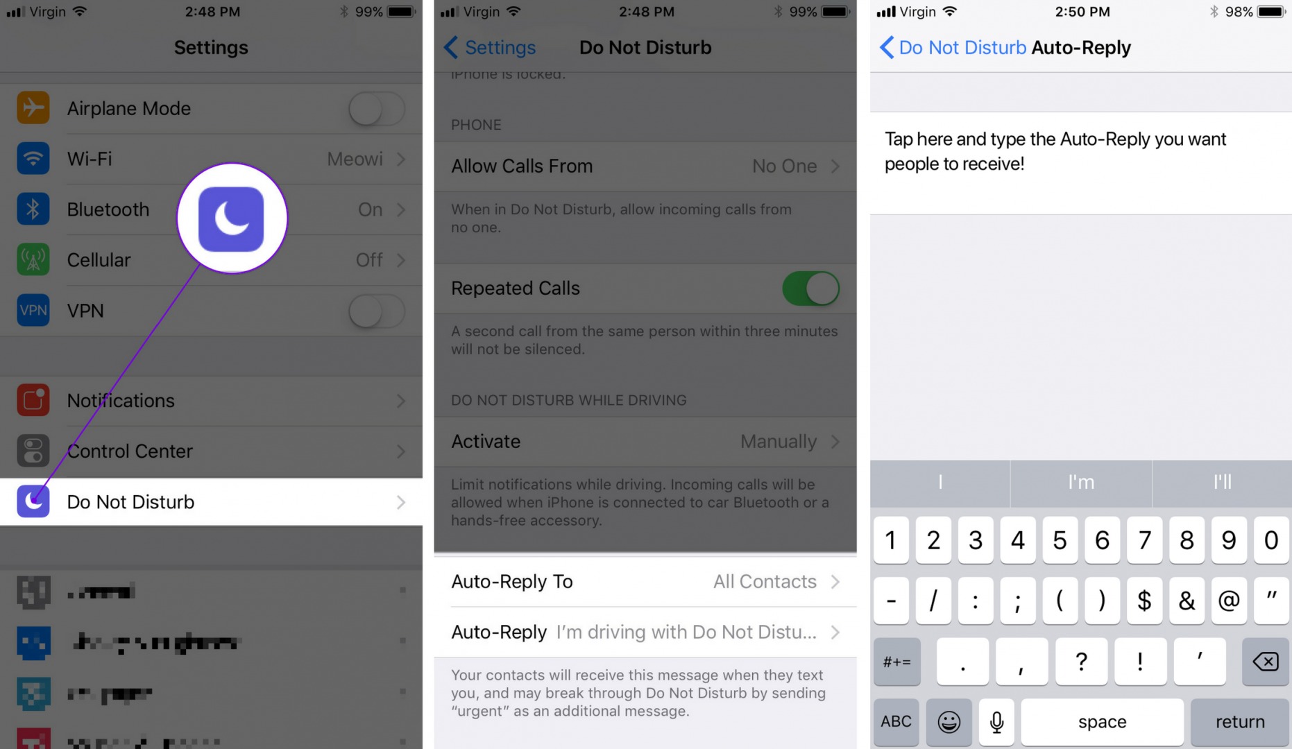 how to edit do not disturb while driving auto-reply