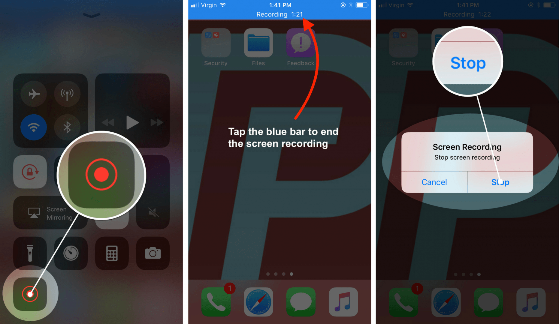 how to start and stop screen recording