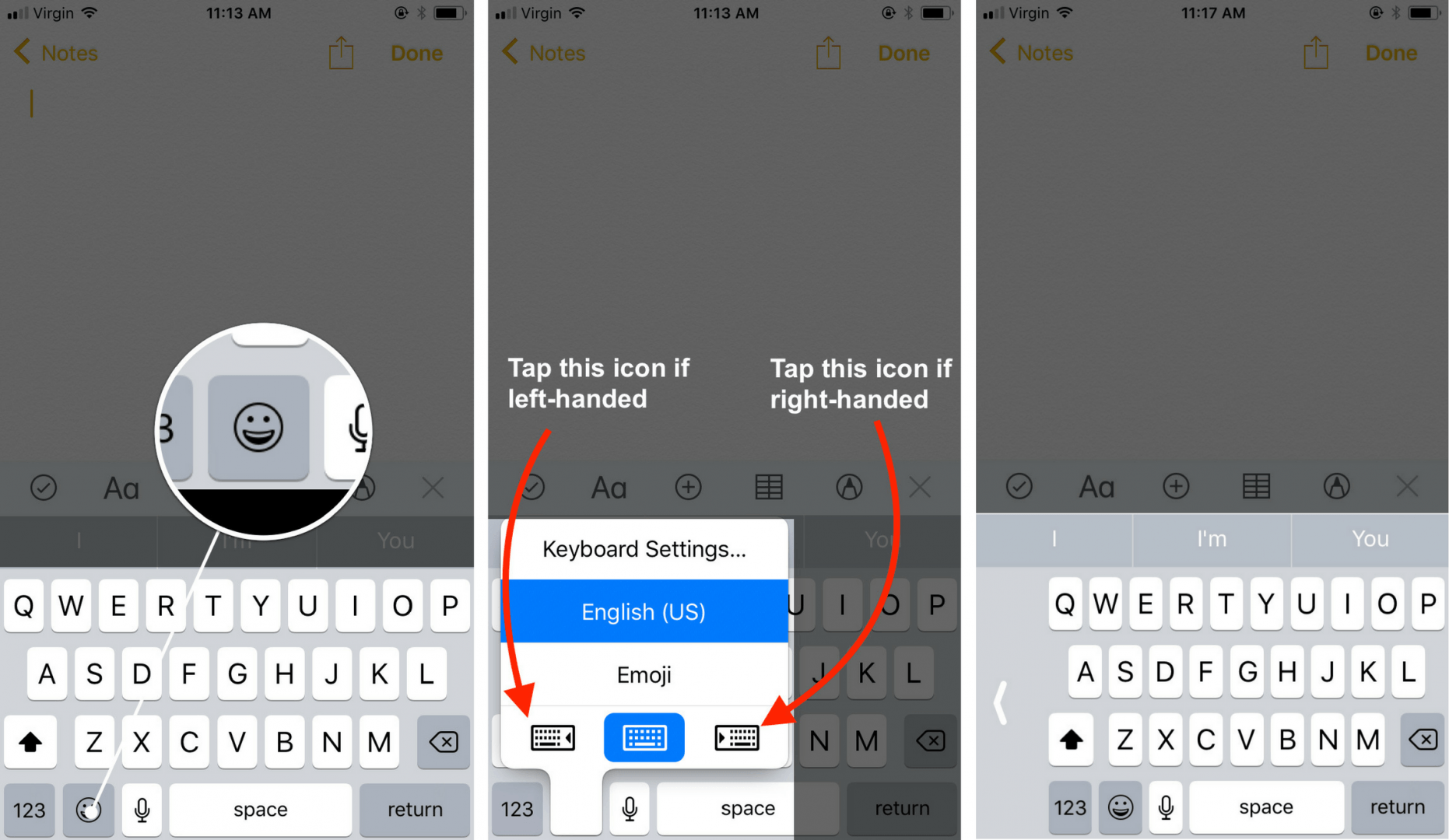 how to turn on one handed keyboard on an iphone