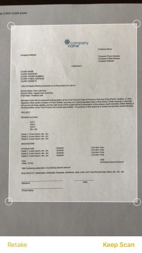 drag corners to fit scanned document