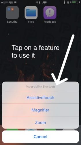 tap on an accessibility shortcut