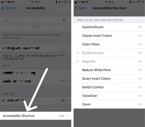 accessibility shortcuts settings app