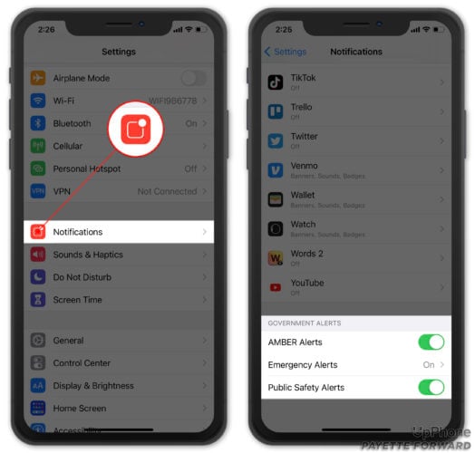 comprobar notificaciones de alertas gubernamentales en el iphone