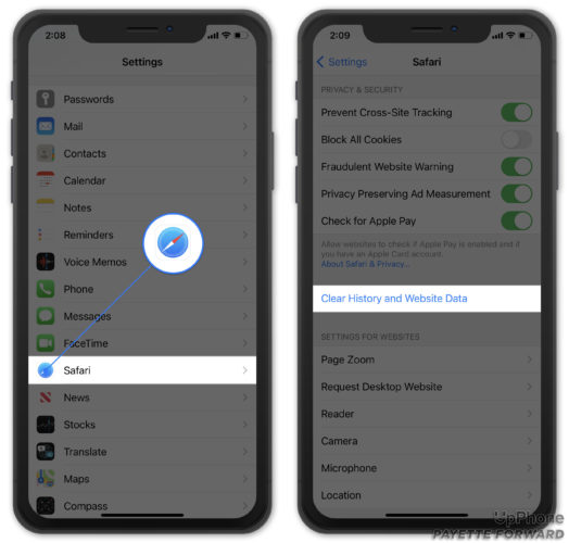 clear history and website data on iphone